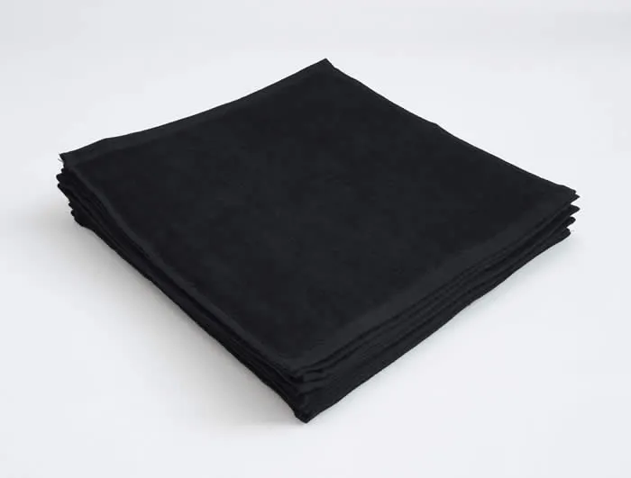 大量まとめ買いでコスト削減！シックで実用的な業務用ハンドタオル ブラック 25×25cm