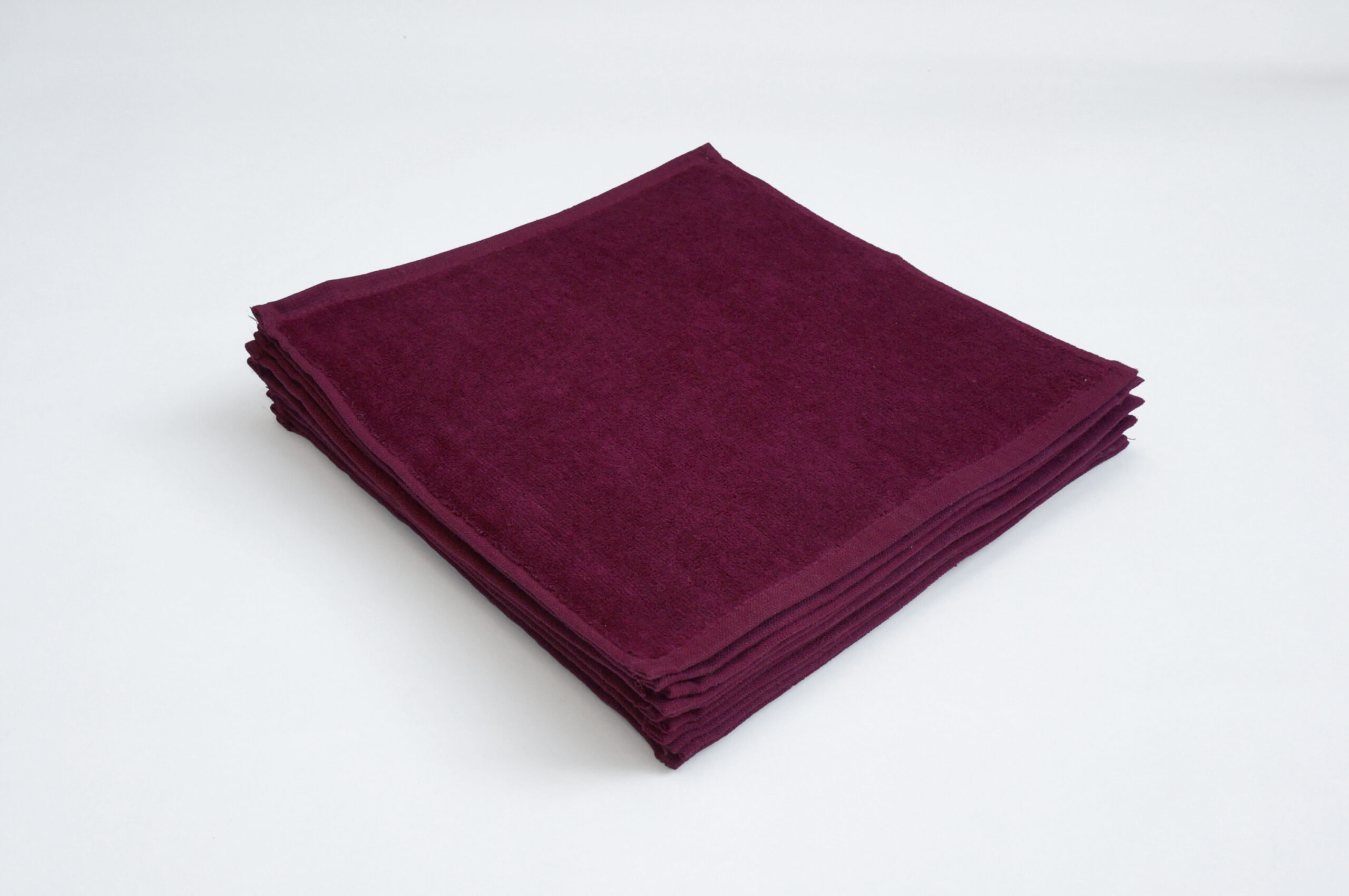 上品なワインレッドの業務用ハンドタオル 12枚|綿100%・片面シャーリング|サロン用おしぼり