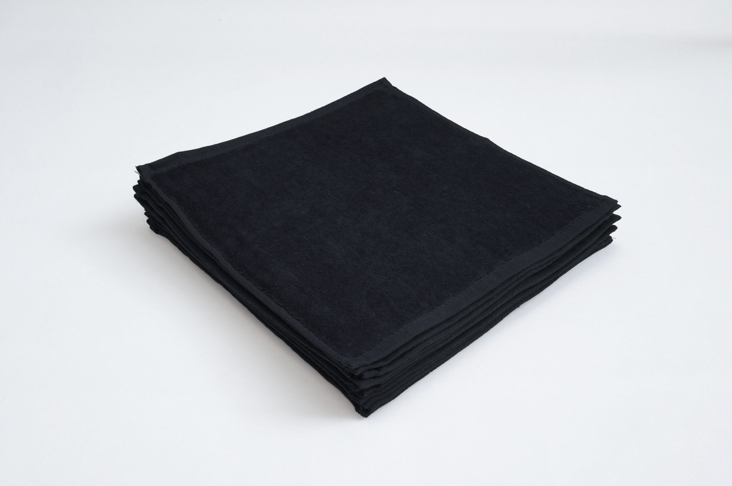 業務用ハンドタオル ブラック 12枚セット 黒タオル 片面シャーリング 綿100% エステ 美容室 ネイル メンズエステ 接客用 おしぼり 安い 人気 通販